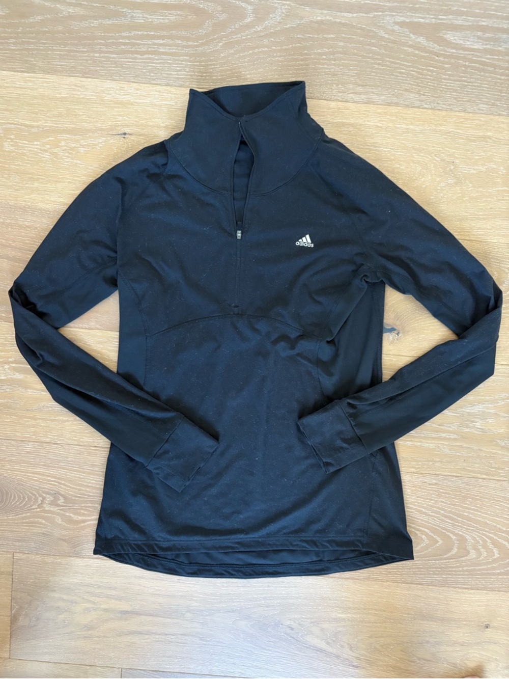 adidas Black Performance Top Long Sleeve Running Shirt Quarter Zip Size Large